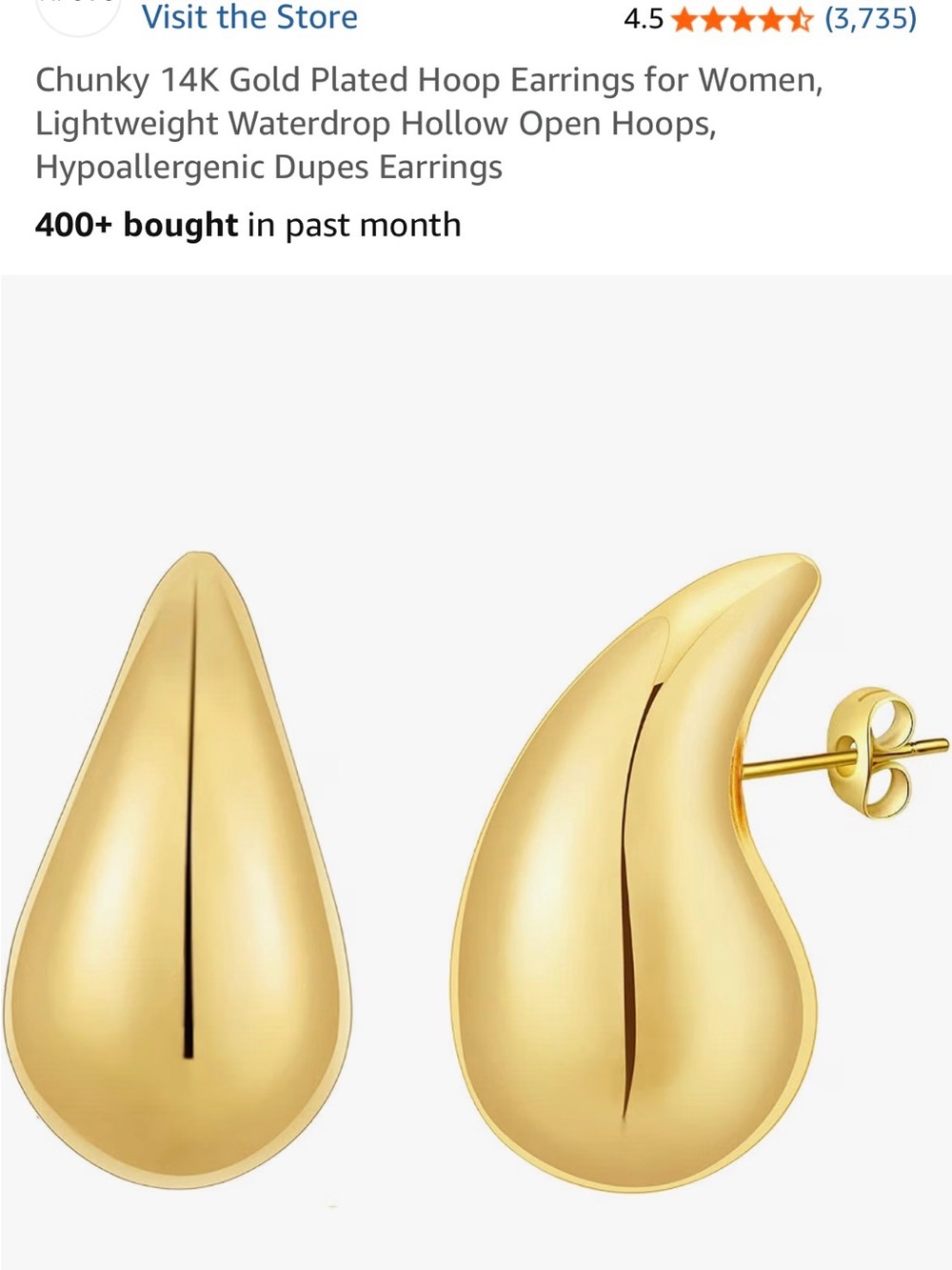 Gold Waterdrop Stud Earrings for Women - 14K Gold Plated